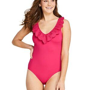 👙 Draper James x Lands' End Ruffle V-Neck Halter One-Piece Swimsuit – 8 – NWT